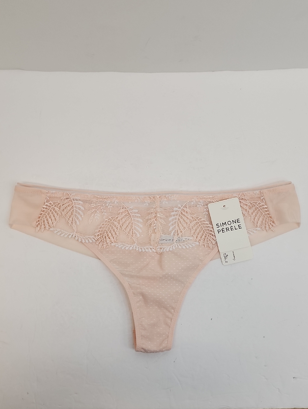 Simone Perele Blush Pink Lace Thong Sheer Embroidered Floral Panty Small NWT